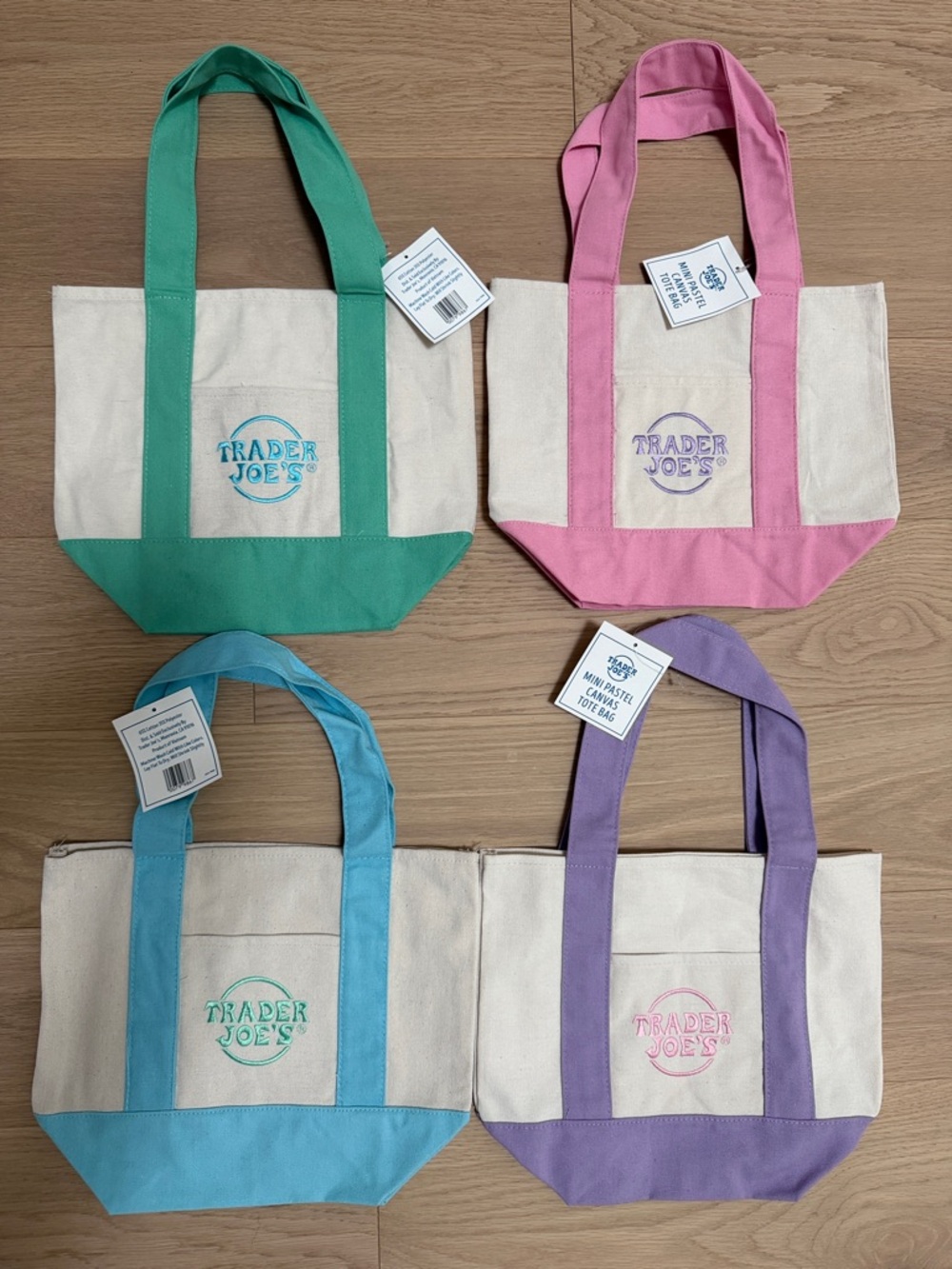 Trader Joe’s Canvas Mini Pastel Tote – Pink, Green, Blue, Purple Options